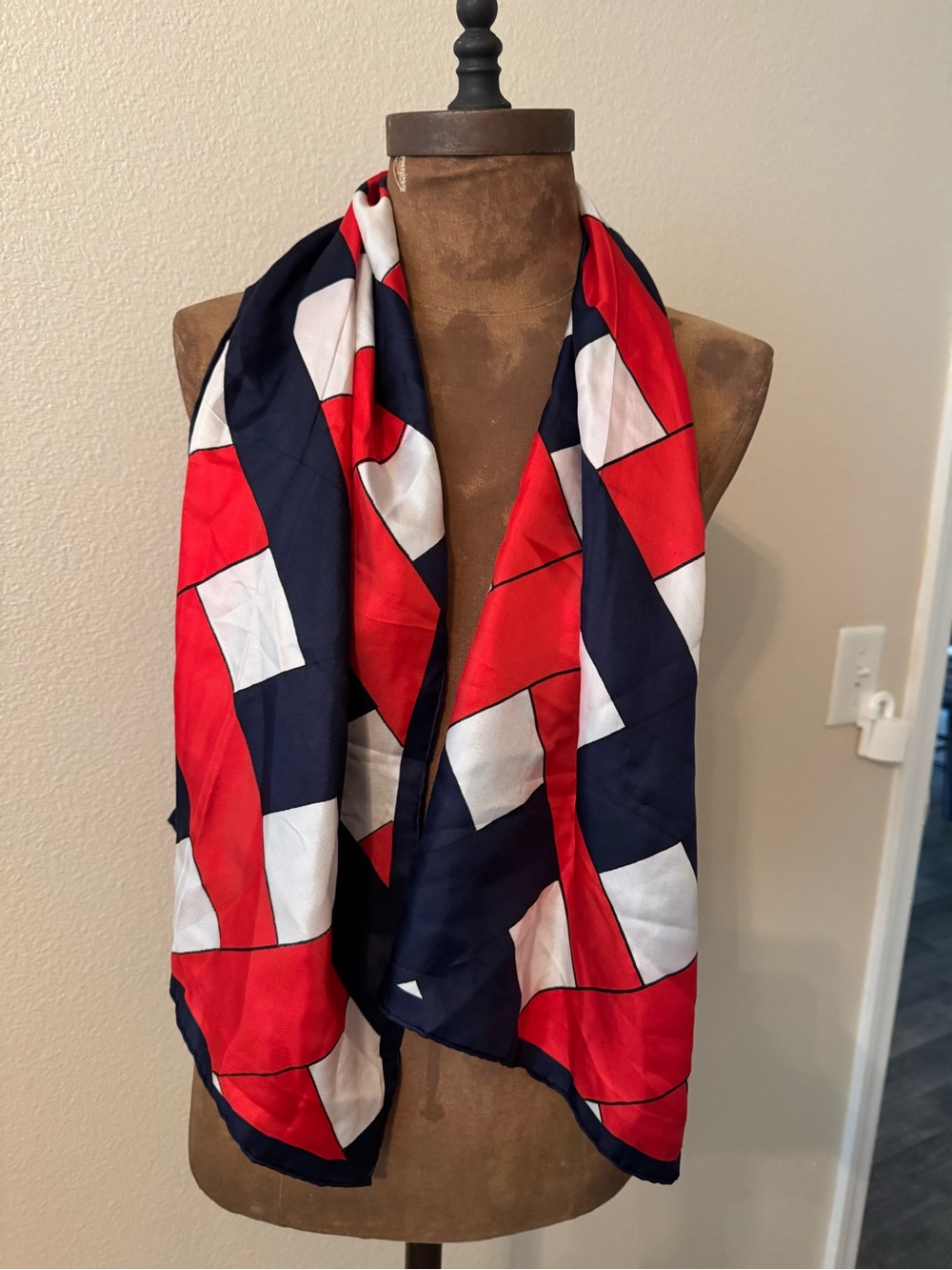 Geometric Red, Navy & White Fashion Scarf - Home Accents